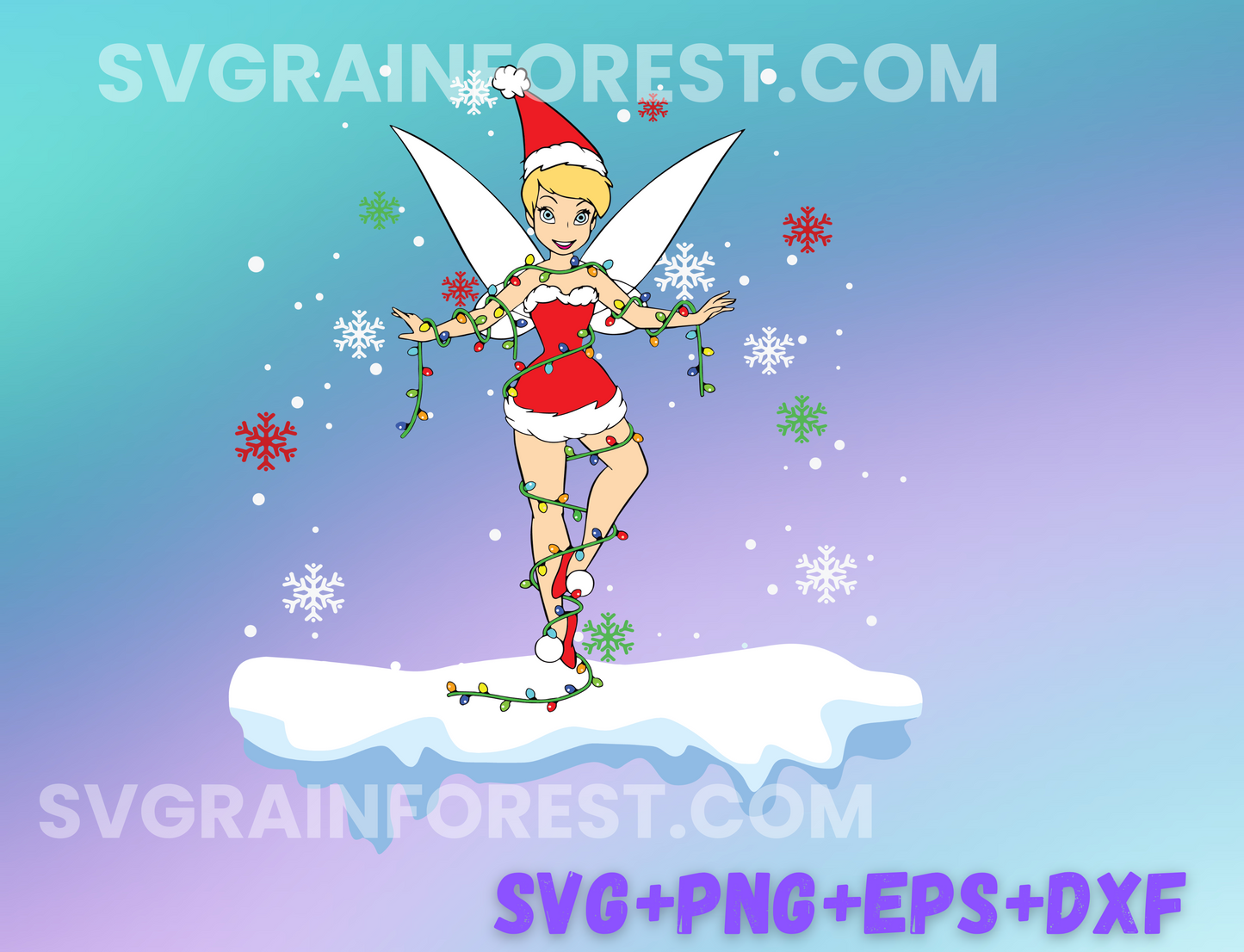 Santa TinkerBell SVG PNG Christmas Lights in snow svg, Christmas princess, Christmas Character, Holiday Png For Sublimation images bundle