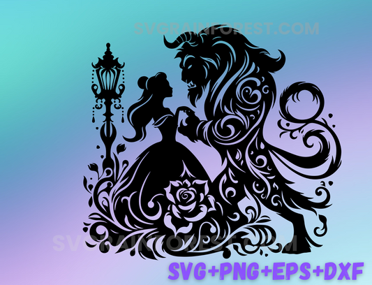 Belle Mandala Princess SVG, Beauty and the Beast Enchanted Stained Glass Princess, Silhouette Cut Files, Png, Printable, Sublimation Design