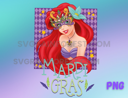Princess Ariel Mardi Gras New Orleans Mardi Gras Carnival png, Ariel Sublimation Design, New Orleans Festival png download