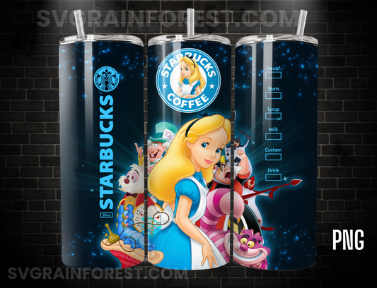 Alice in Wonderland 20oz Skinny Tumbler Template PNG, Mad Hatter Tea Party Skinny Tumbler Wrap Design PNG File Digital Download