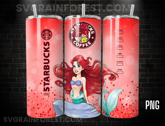Ariel Coffee Tumbler Wrap PNG, The Little Mermaid Tumbler Wrap png, 20oz Skinny Tumbler png, Skinny Tumbler Wrap Design PNG