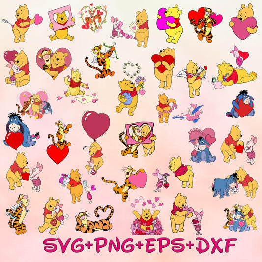 Winnie the Pooh and Piglet SVG Bundle, Happy Valentines Day SVG png, You Are My Valentine Svg, My Valentine Svg