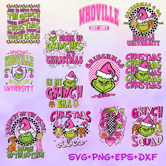The Grinch PINK Christmas svg Bundle, Merry Christmas svg, svg for cricut, svg cut files, digital files, Instant Download, png, svg